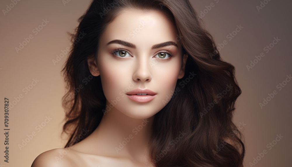 Naklejka premium Beautiful woman female skin care healthy hair and skin close up face beauty portrait
