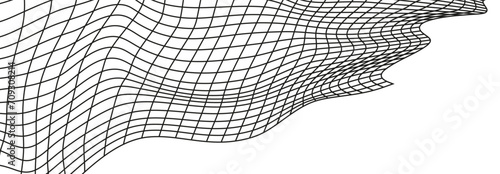 Illustration of a black fishing or football net.Checkered wavy background in doodle style.
