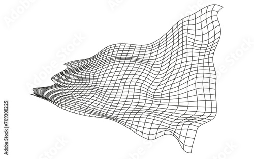 Illustration of a black fishing or football net.Checkered wavy background in doodle style.