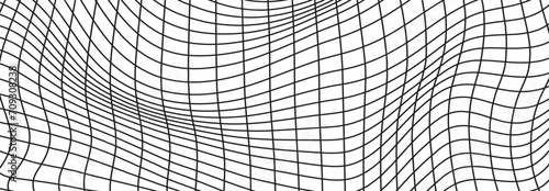 Illustration of a black fishing or football net.Checkered wavy background in doodle style.