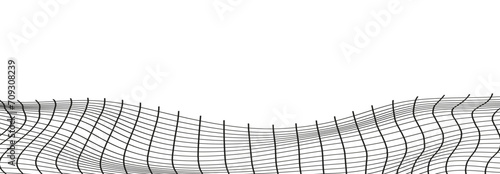 Illustration of a black fishing or football net.Checkered wavy background in doodle style.