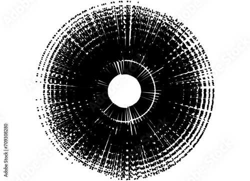 
Round vector pattern, black on a white background. Abstract explosion, design element. The pupil of the eye. Modern vector background. halftone