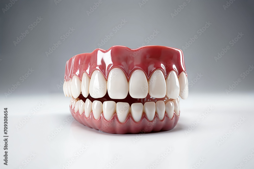 Naklejka premium Model of a human set of teeth against a white background