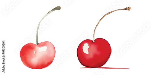 cute cherry fruit watercolor isolate white background