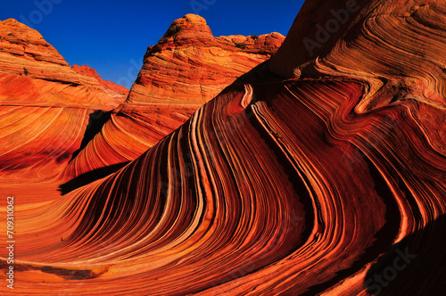 Canvas Print Sunrise on The Wave sandstone formation, Coyote Buttes North, Vermilion Cliffs National Monument, Arizona, Southwest USA