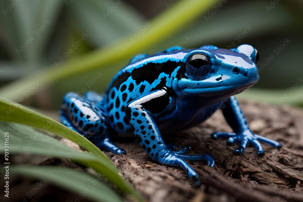 Obraz premium Blue Poison Dart Frog in Jungle Environment
