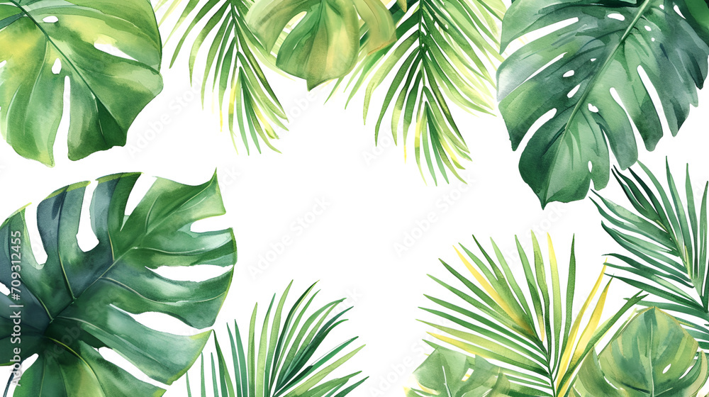 Watercolor painting vector, tropical plant clipart, detailed, stationery, white background - obrazy, fototapety, plakaty 