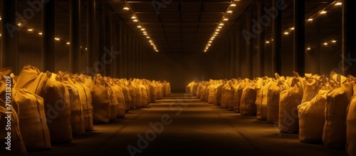 Rows of filled sacks filled the warehouse photo