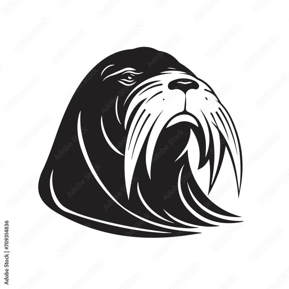 Walrus in cartoon, doodle style. Isolated 2d vector illustration in logo, icon, sketch style, Eps 10, black and white. AI Generative