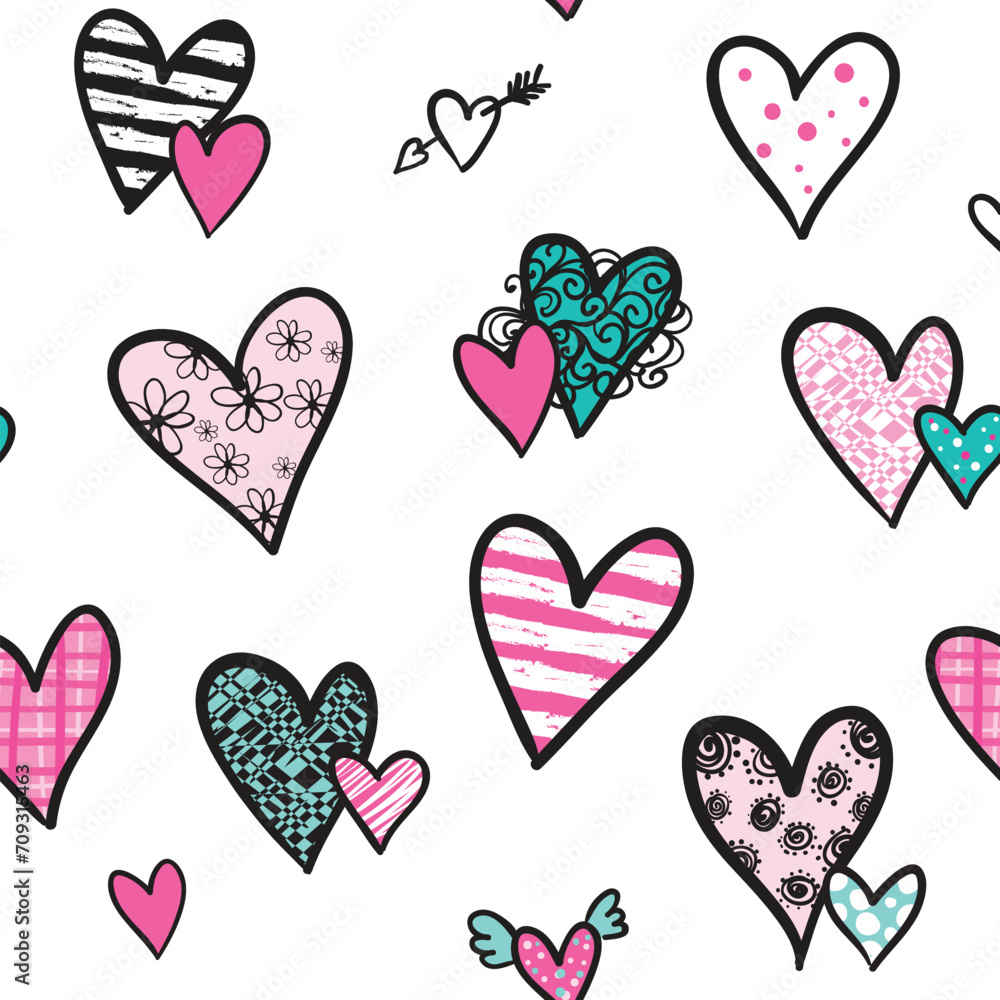 Seamless love heart design vector background. Seamless pattern on Valentine's day. The seamless texture with heart. Seamless love heart design vector background. Seamless pattern on Valentine's day. The seamless texture with heart.