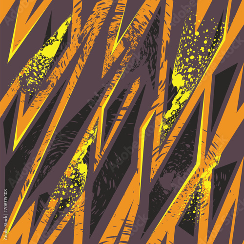 Abstract seamless pattern for girls and boys. Textured grunge urban wallpaper in orange, brown and yellow colors with geometric line, triangles, ink, shape dots elements. Background for sport clothes.
