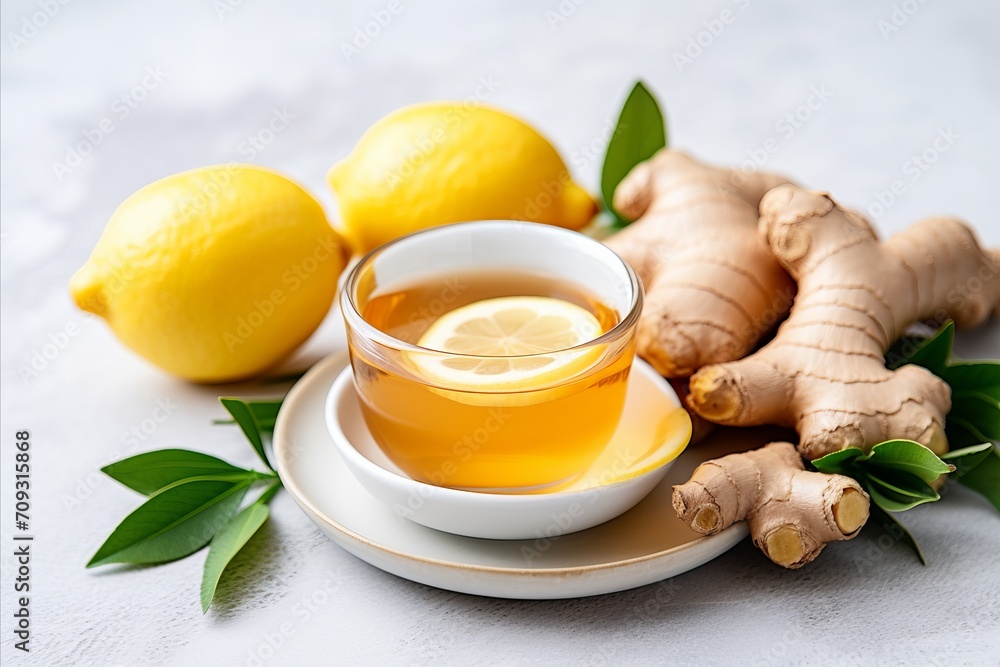 Ginger tea. natural homemade remedy with lemon, honey, and mint for cold and flu relief Ginger tea. natural homemade remedy with lemon, honey, and mint for cold and flu relief