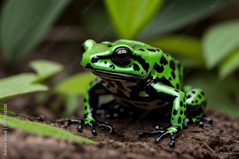 Naklejka premium Vibrant Green and Black Poison Dart Frog
