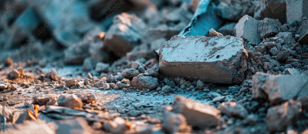 Destroyed concrete road debris pile in close-up view. Destroyed concrete road debris pile in close-up view.