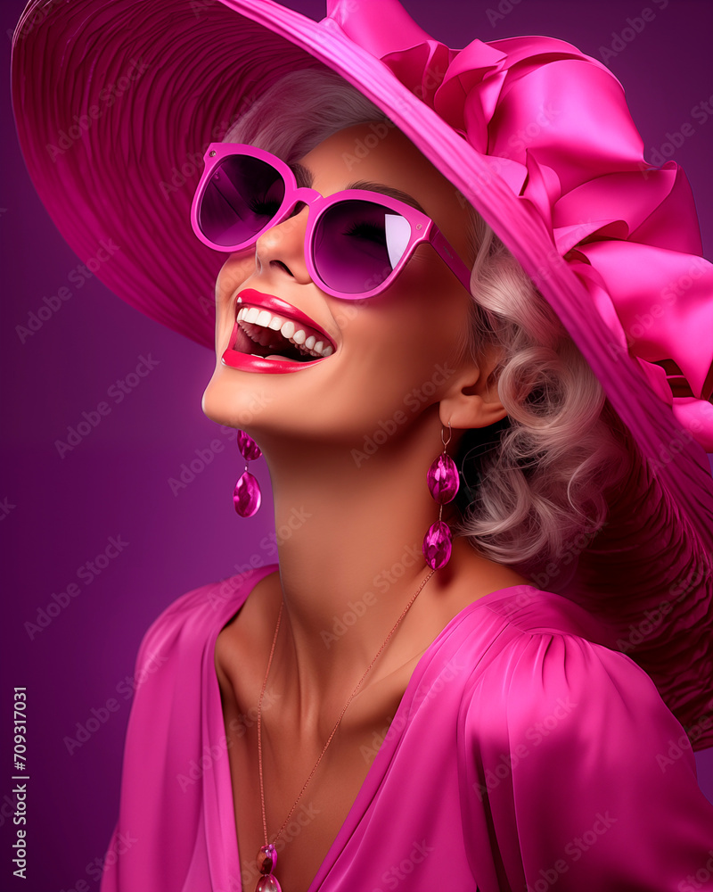 beautiful elderly lady in a bright crimson stylish outfit, glasses and hat. Happy and laughing mature woman. beautiful elderly lady in a bright crimson stylish outfit, glasses and hat. Happy and laughing mature woman.