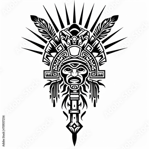 a drawing of a Aztec symbol in black and white.