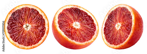 red blood orange slice, isolated on white background, clipping path, full depth of field photo