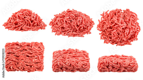 minced meat, pork, beef, forcemeat, isolated on white background, full depth of field photo