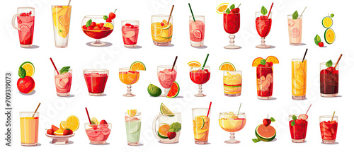 Assortment of Refreshing Summer Fruit Beverages in Various Glasses