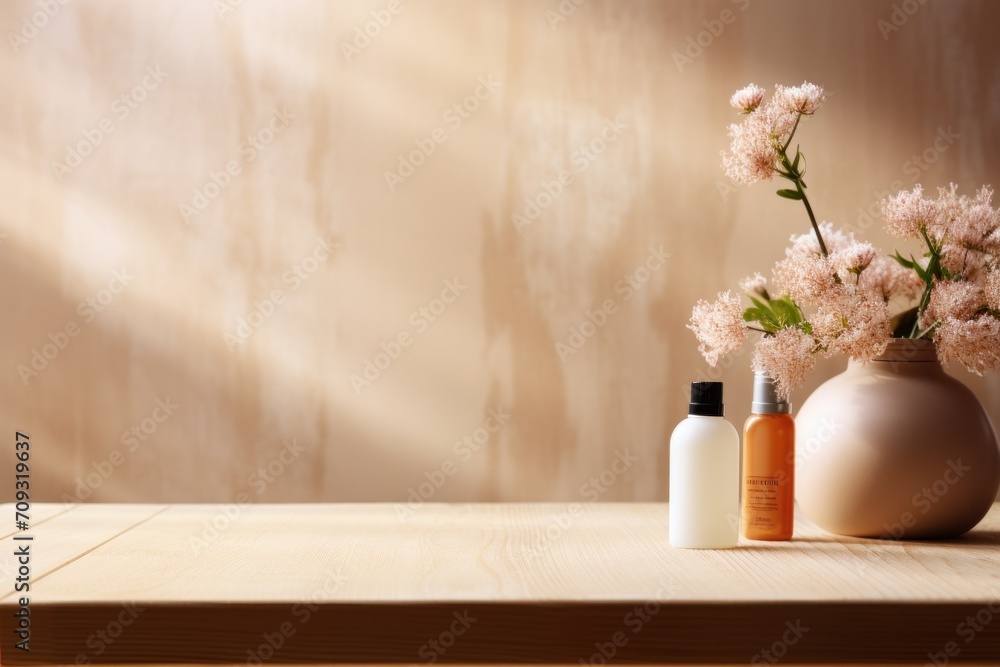 Empty table with beauty products, ideal template