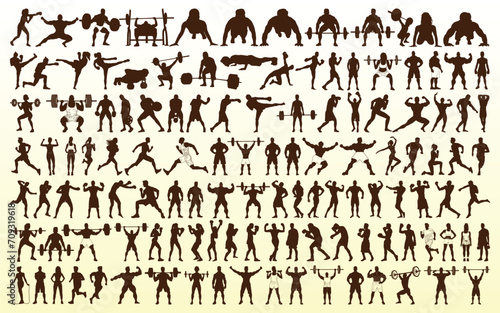 Bodybuilder or fitness gym silhouettes vector Collection