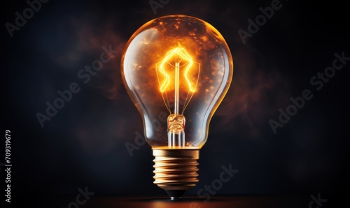 glowing in light bulb on dark background
