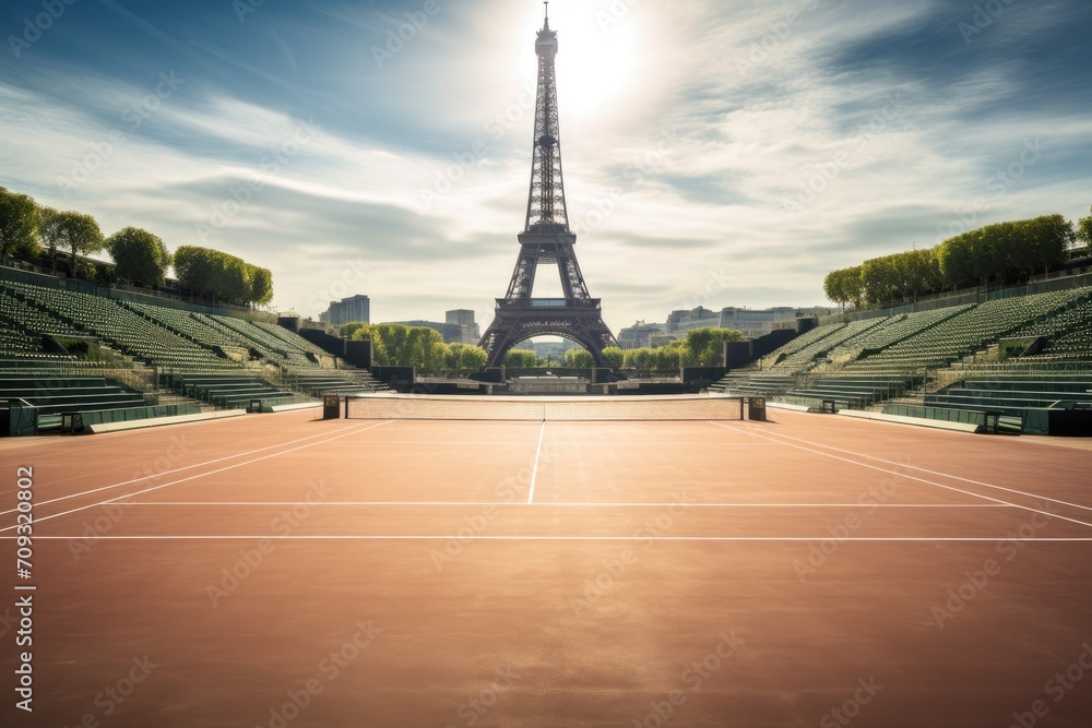 Athletics track in front of Eiffel Tower on olympic games 2024 stadium