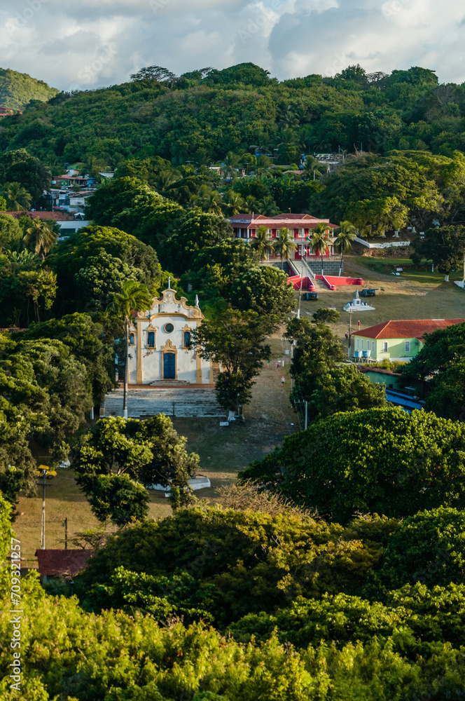 The island of medicines with the church that bears the same name in the Fernando de Noronha Archipelago
