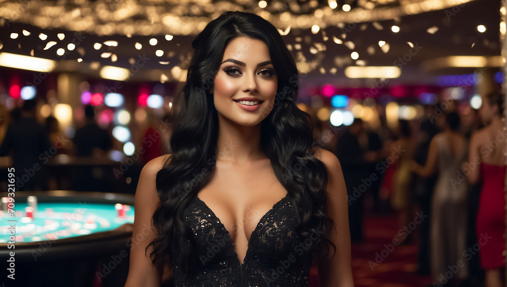 Beautiful girl in a casino lucky