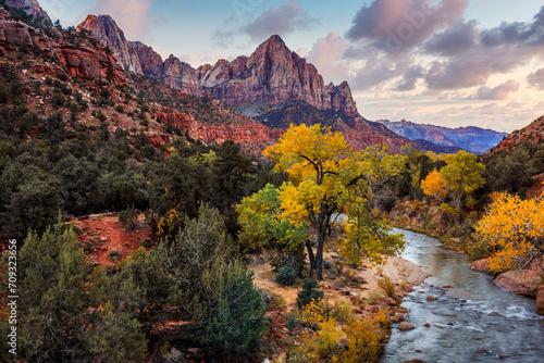 Sunrise on the Virgin River Watchman View  Zion National Park  Utah