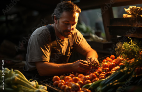 Farmer work with, process harvest, vegetables, nuts coffee beans © Dmitry Lobanov