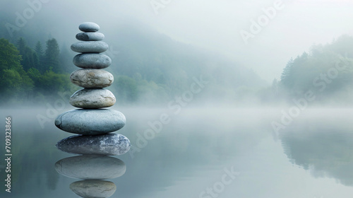 Pebbles balanced on top of each other  symbolizing balance  stress relief  mindfulness  and inner peace  