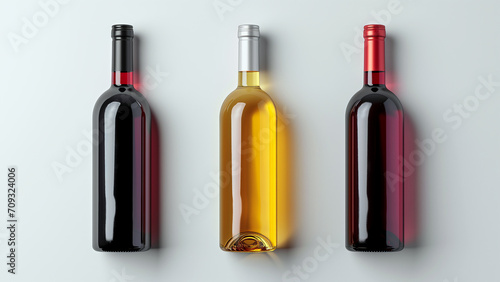 Mockup of three wine bottles on a gray background.