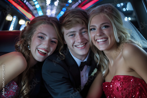 drunk school students during prom party in limousine  photo