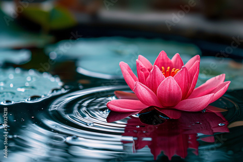 A beautiful lotus flower in the water symbolizes mindfulness  stress relief  and inner peace