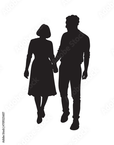 Silhouettes of Romantic Couple. Man and Woman Happy Together. Male and Female Figure. Romantic and Love Concept. Happy Valentines Day Illustration. Vector.