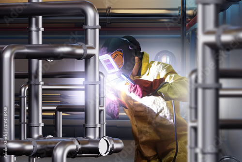 Male welder. Worker repairs...
