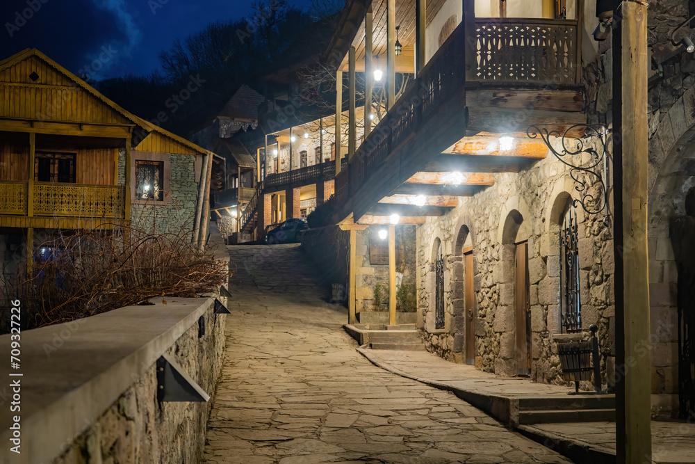 Fototapeta premium Armenia. The resort town of Dilijan. The architecture of Armenia. Night view of the streets of Dilijan.
