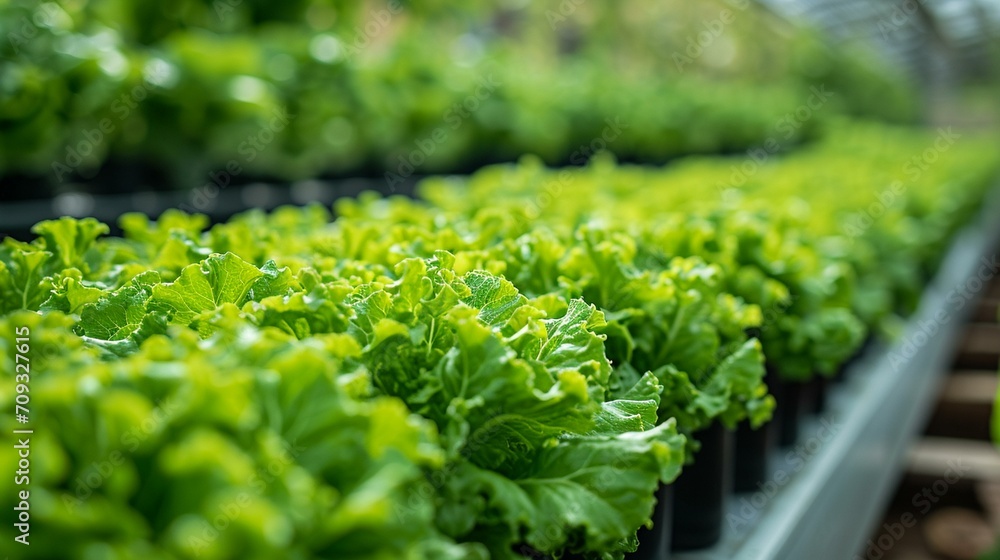 Modern hydroponic system with rows of thriving leafy greens ...