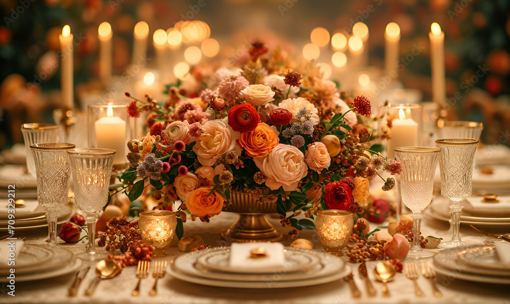 Naklejka premium Luxury Dinner Events Craft elegant backdrops tailored for upscale dinner parties and events