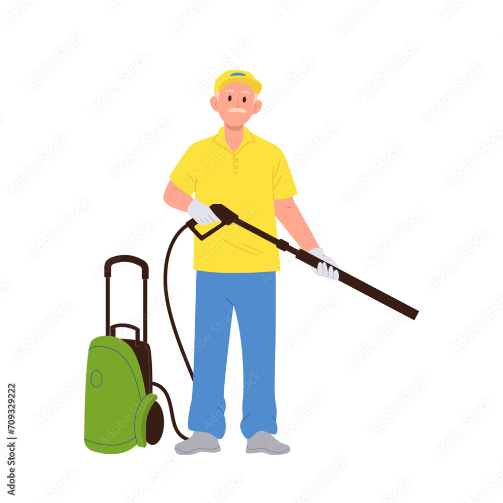 Cleaning car service worker cartoon character using professional vacuum cleaner for job occupation Cleaning car service worker cartoon character using professional vacuum cleaner for job occupation
