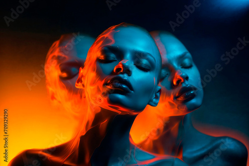 Surreal portrait of woman with triple exposure effect Generative AI image photo
