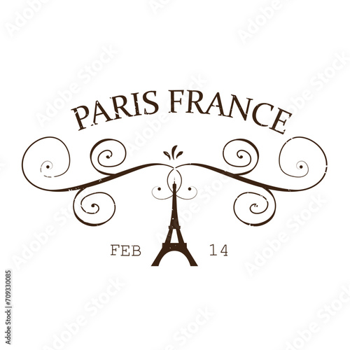 Paris France Eifel tower 14 february - postal rubber stamp