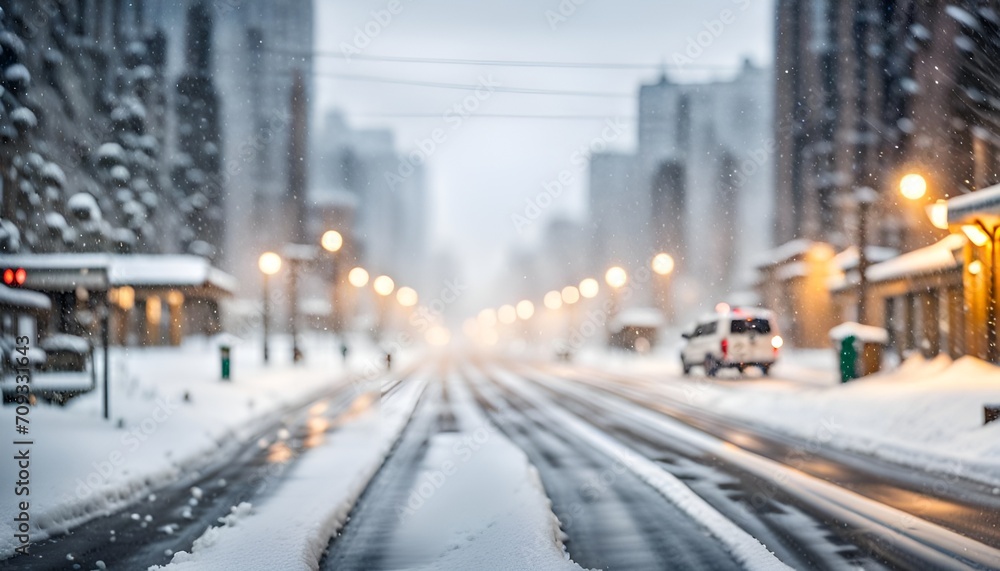 Obraz premium A city street in the heavy snow.