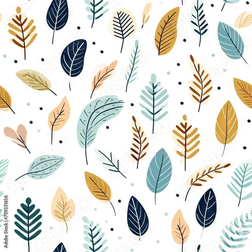 seamless pattern, simple doodle leaves on a white background retro style Autumn Children's Print