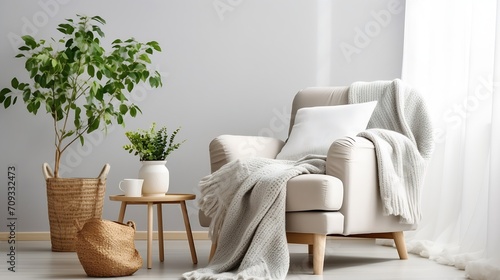 Generative AI : Cozy room interior with stylish furniture photo
