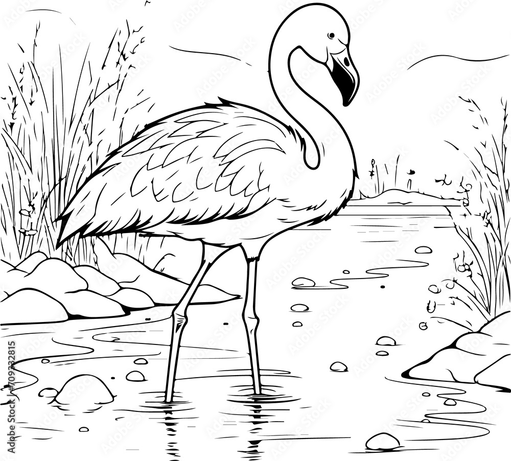 Fototapeta premium flamingo in water coloring page