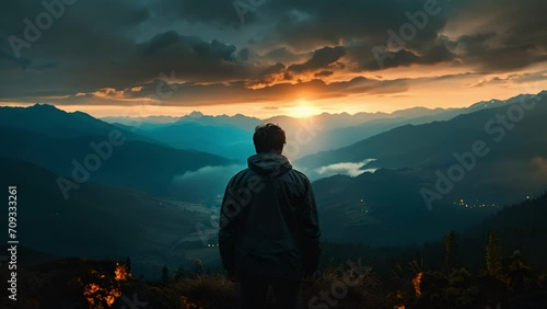 夕日を眺める男性,Generative AI  photo
