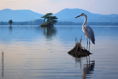 Generative AI   Water bird in large lake at the central of Thailand