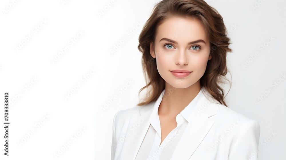 Generative AI : business woman,copy space. white background Generative AI : business woman,copy space. white background